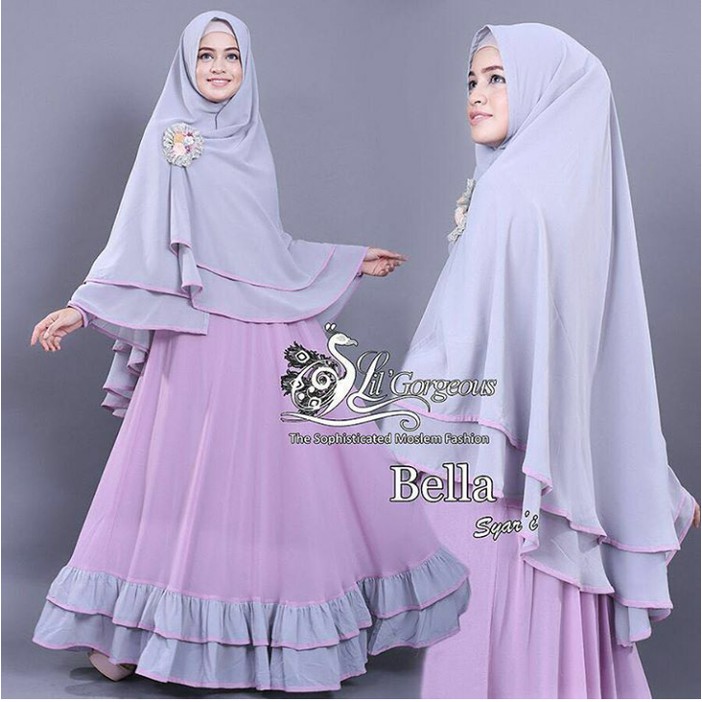 (Promo) Set Syari Putih Polos MAXMARA [Bella syarii Lavender NI] gamis muslim wanita jersey lavender