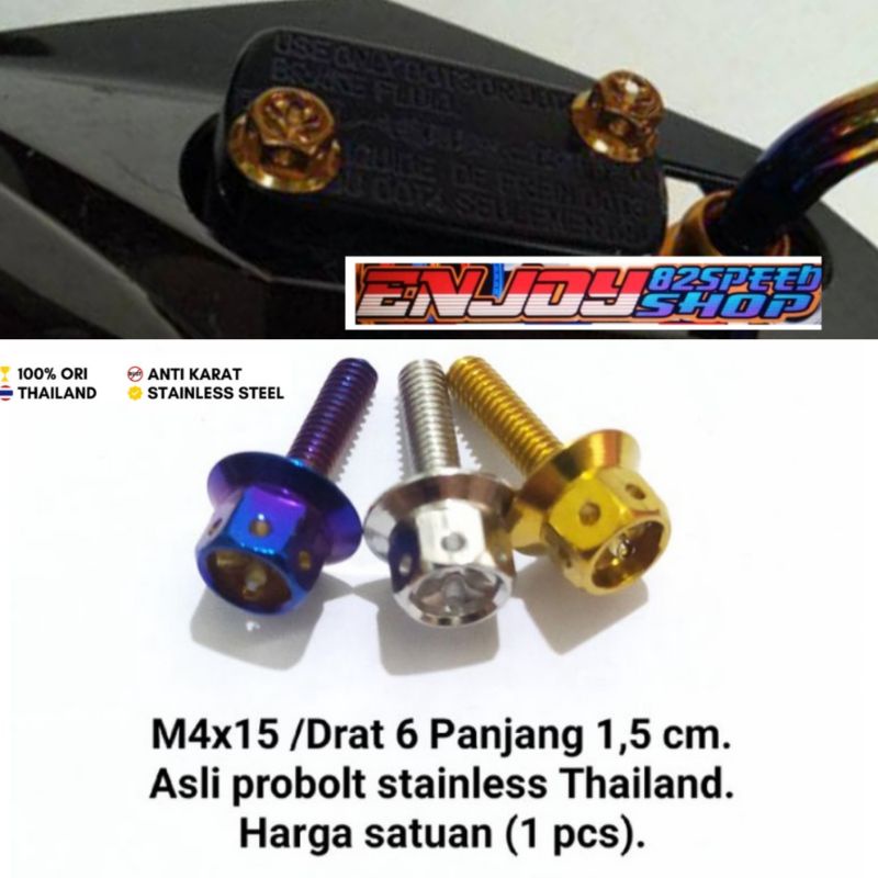 Baut Pb Probolt M4x15 Drat 6 untuk Tutup minyak  Master Rem (harga satuan)