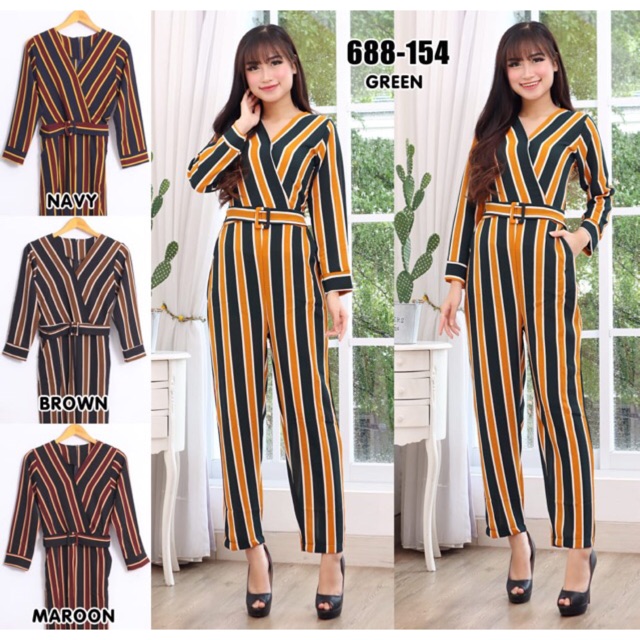 Zara stripy jumpsuit ( model campur )