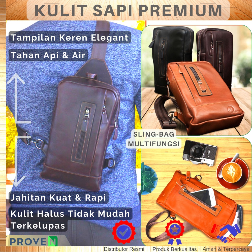 Tas Selempang Pria Kulit Sapi Asli Tas Slempang Pria Kulit Sling Bag Pria Berbahan Kulit Sapi Asli TP03 GARANSI ORIGINAL