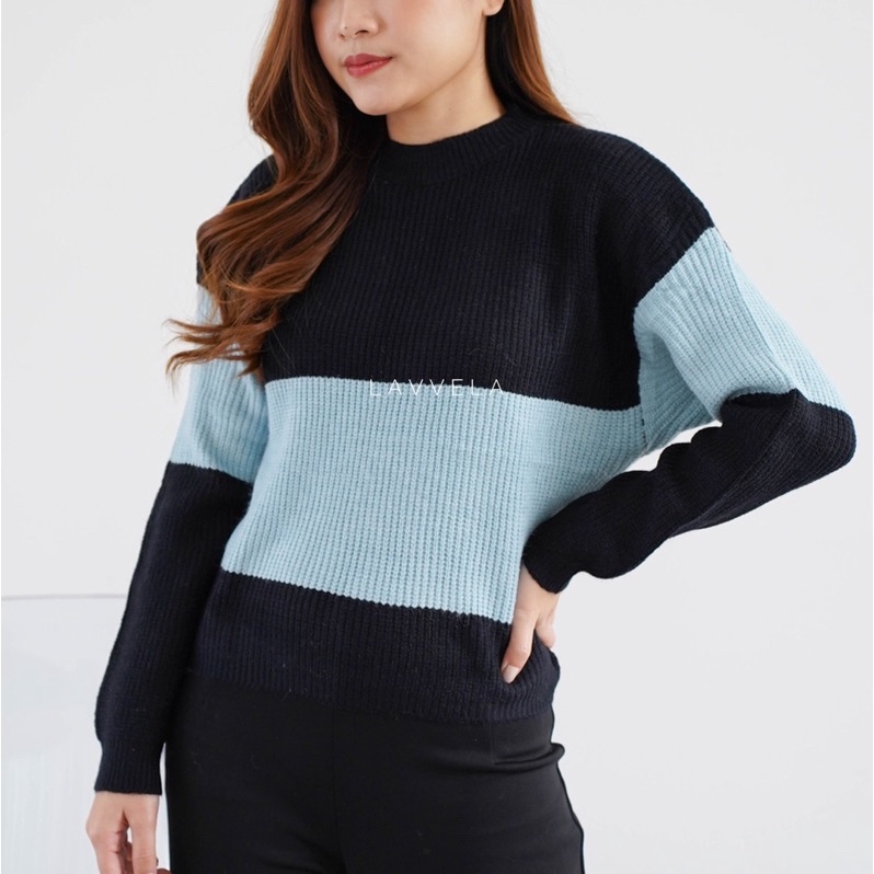 LAVVELA JANE KNIT SWEATER RAJUT IMPORT GARIS STRIPE KOREAN SWEATWEAR