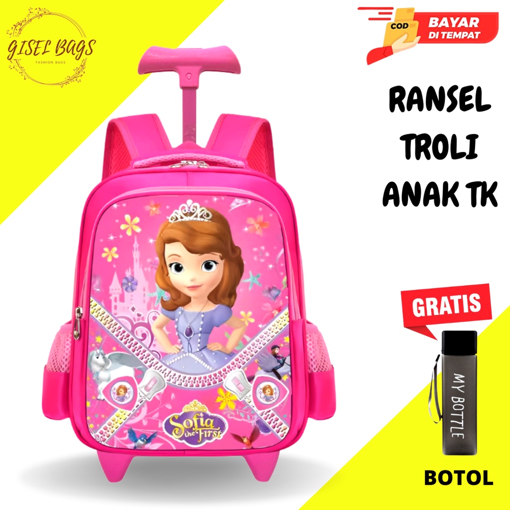 GB-Tas ransel troli anak perempuan TK tas ransel troli anak karakter timbul dan lucu tas ransel troli anak cewe import