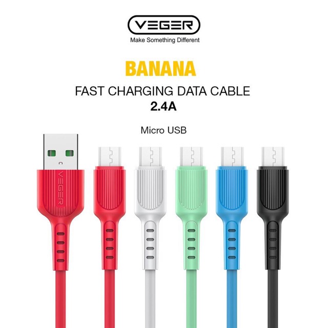 Kabel Data Veger Banana Fast Charging Kabel Micro Type C Iphone Veger