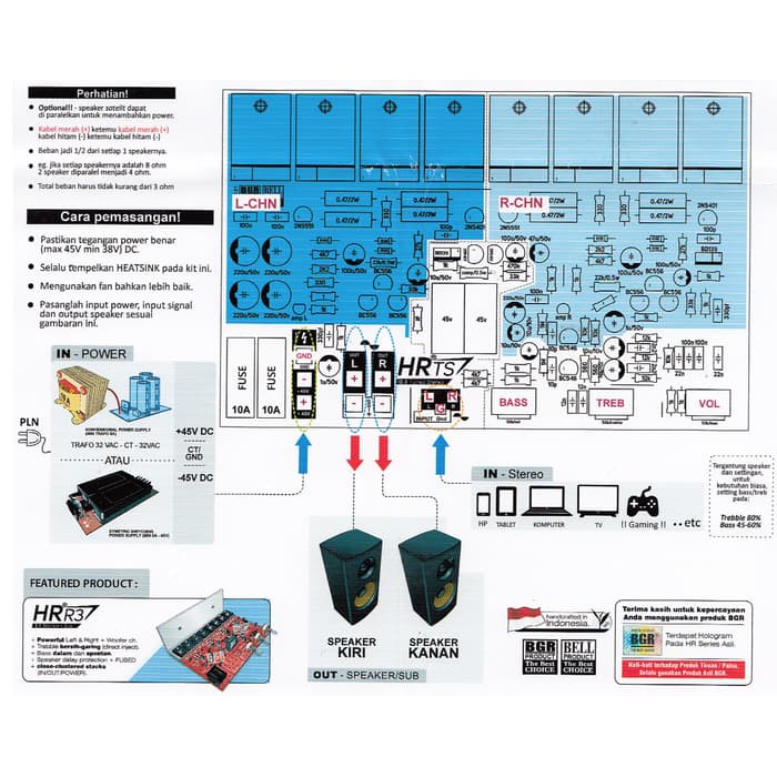 KIT POWER AMPLIFIER BELL HRTS 2.0 TUNED STEREO KIT POWER AKTIVE AKTIF 400 WATT STEREO BGR TR FINAL