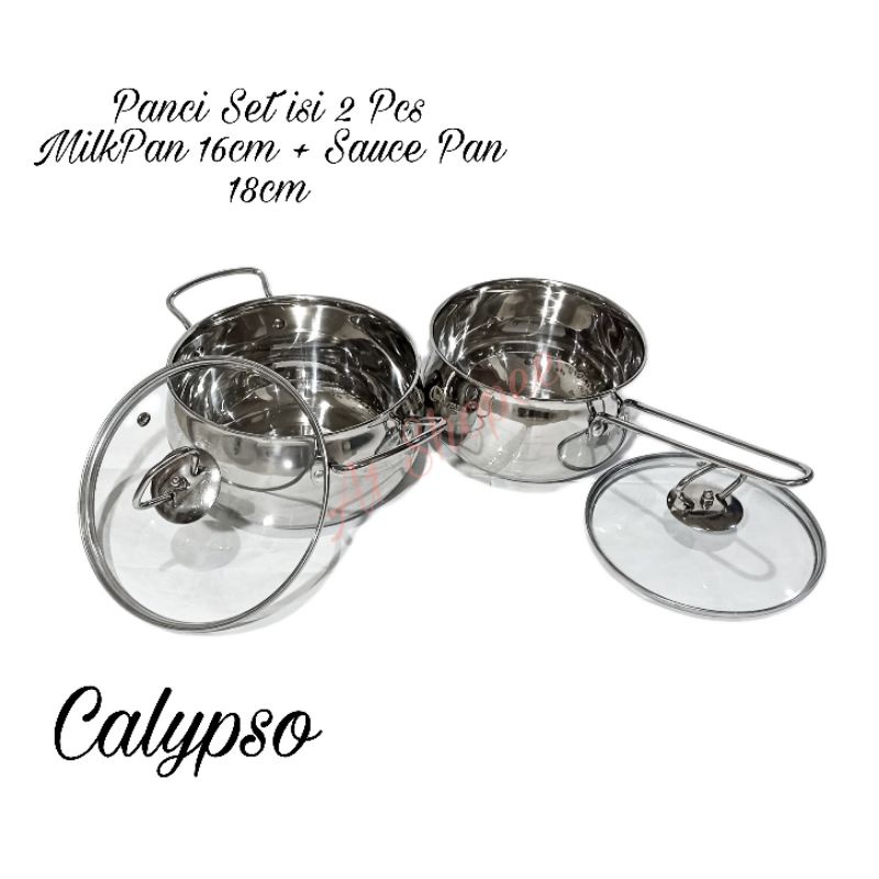 A1 Panci Calypso Set Stainless Steel Sauce Pan Panci Susu 16cm  Dan Sop Pot Panci Sup 18cm