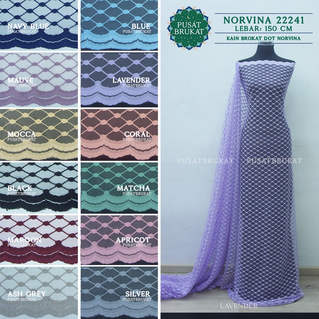 KAIN BROKAT NORVINA 22241 / BRUKAT TULLE MOTIF DIAMOND KOTAK DOT NORVINA, LEBAR 150CM [harga per 0.5]
