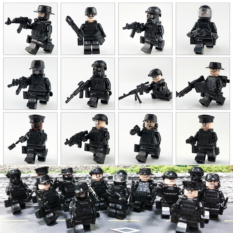 12pcs Mainan Balok Bangunsusun Model minifigures Bentuk Pasukan Khusus Militer