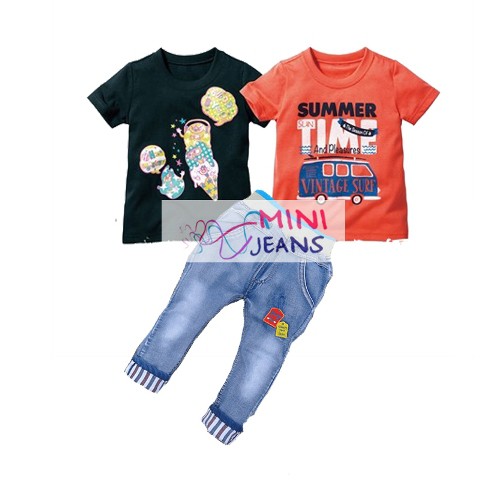 Setelan Anak : Mini Jeans 3 In 1 Summer Time Top Set Jeans