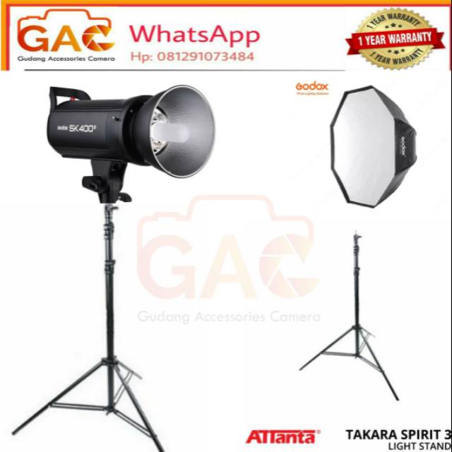 Paket hemat GAC lampu studio Godox SK-400II SK400II + Softbox octagonal 120cm +  Takara spirit 3