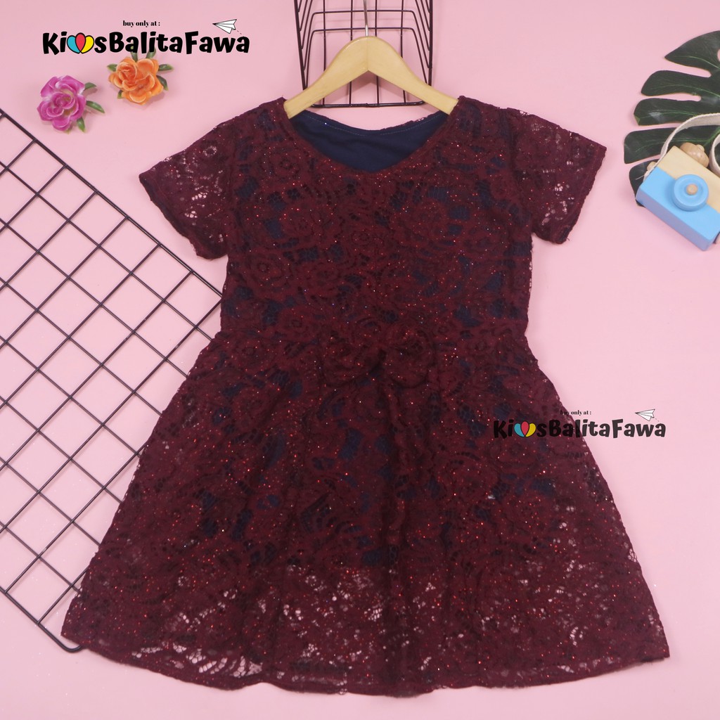 Dress Icha Brukat uk 4-5 Tahun / Dres Brokat Anak Perempuan Gaun Brukat Pesta Baju Import Baby Cewek