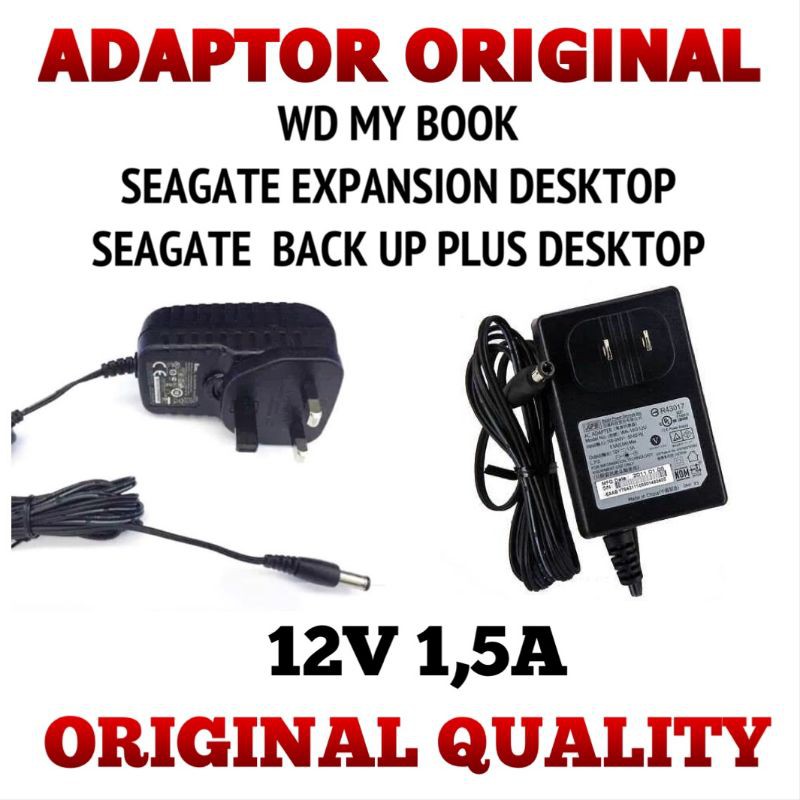 ADAPTOR WD MY BOOK / SEAGATE EXPANSION / BACK UP PLUS DESKTOP ORIGINAL 12V 1,5A