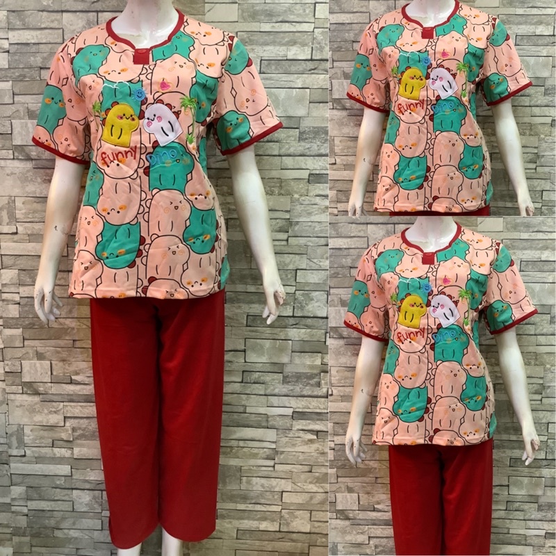 CP DAILILAN STANDAR| BAJU TIDUR | COD | PIYAMA-Dino Motif Merah