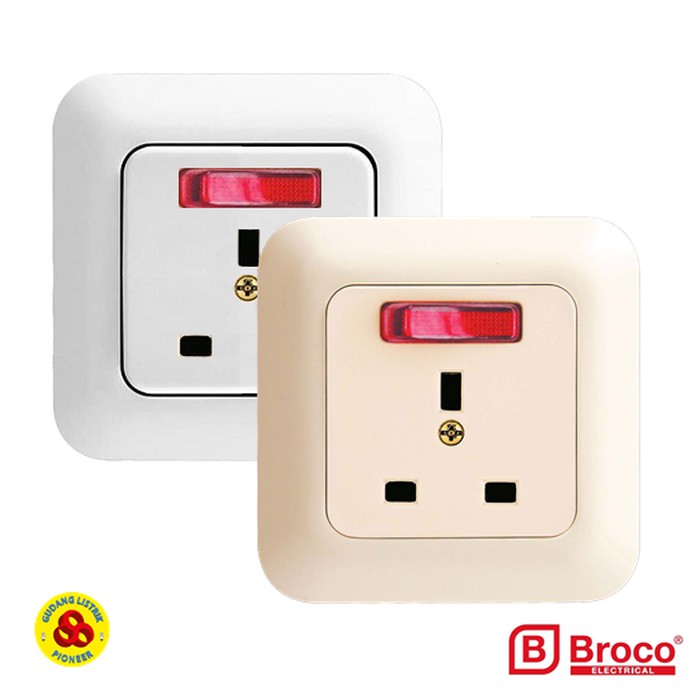 Broco Stop Kontak AC Gracio 4155 Socket 3 Pin dengan Saklar Lampu Neon