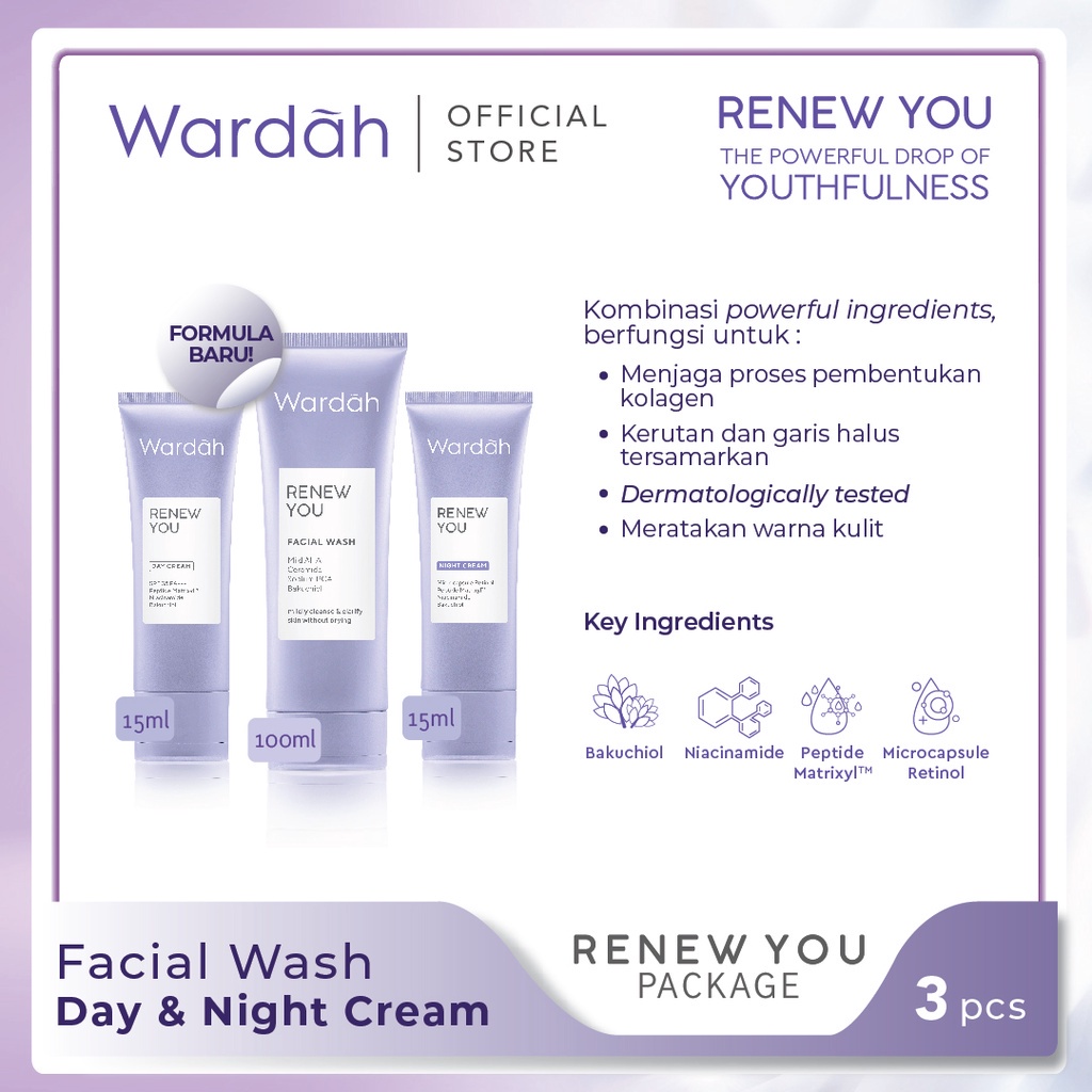 Wardah Renew You Paket Anti Aging (Day + Night Cream 17 ml + Facial Wash)
