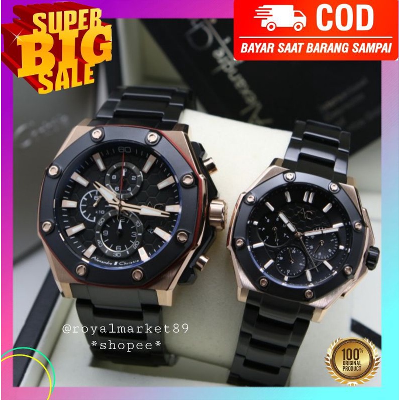 [WARNA LAIN GESER FOTONYA] ORI JAM TANGAN COUPLE ALEXANDRE CHRISTIE CHONO MURAH RANTAI STAINLESS STE