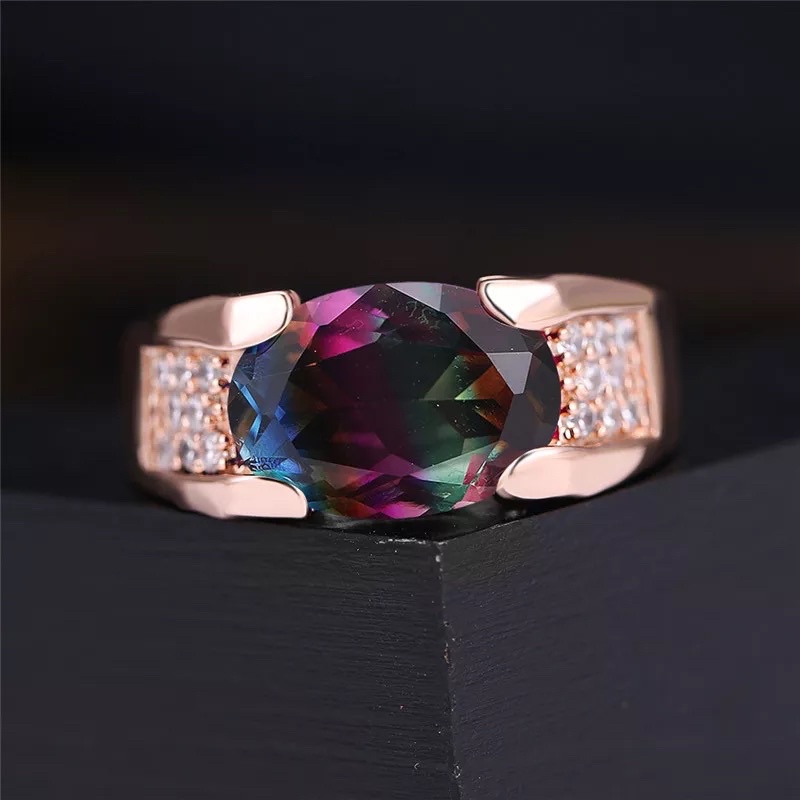 Cincin Batu Ametrine MultiColor Ring Rose Gold 16K Mewah Berkelas