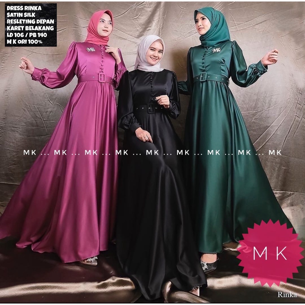 " NEW " DRESS RINKA SATIN SILK MK ORI 100% (FREE BELT)