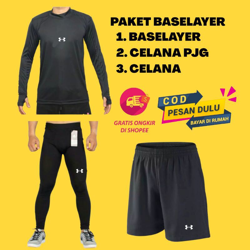 Paket baselayer pria celana olahraga baselayer pria manset pria