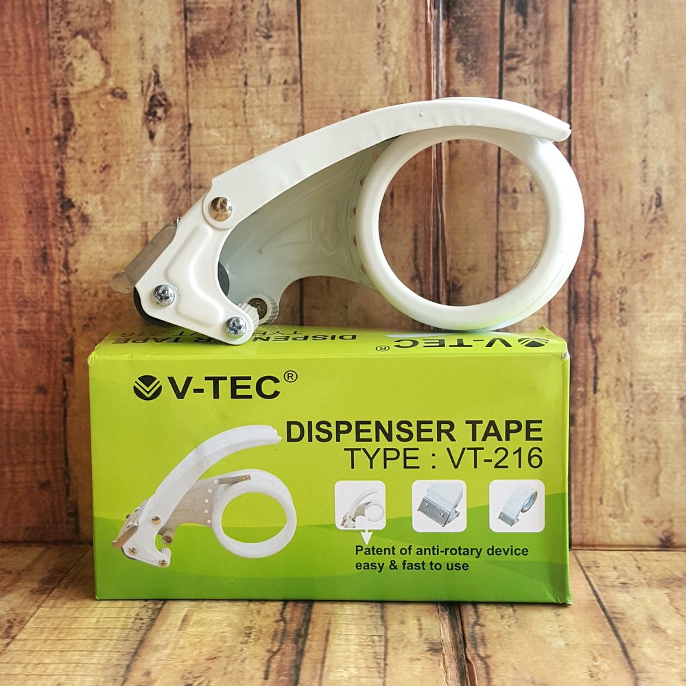 Tape Dispenser Lakban OPP Besi - Tape Cutter V-Tec Type VT 216 + Pengunci