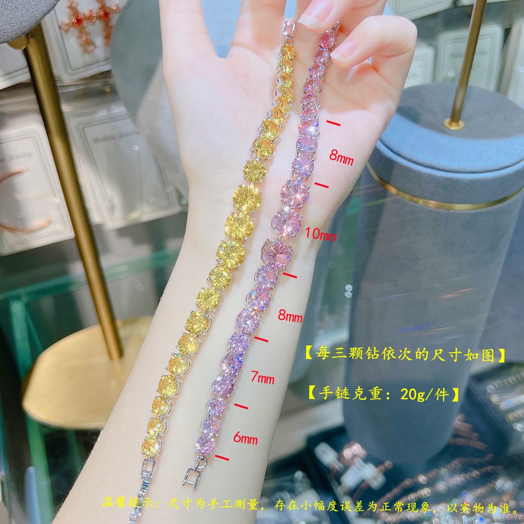 Gelang Bahan Stainless Steel Hias Kristal Berlian Zirkon Warna Pink Untuk Wanita