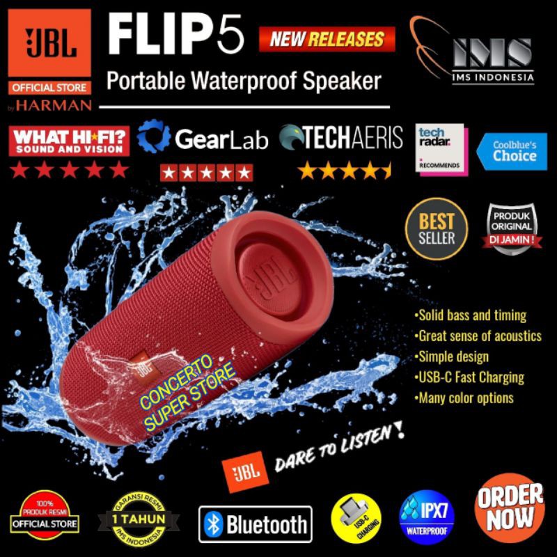 JBL FLIP 5 / FLIP5 ( Successor Jbl Flip 4 ) Waterproof Bluetooth Speaker Original