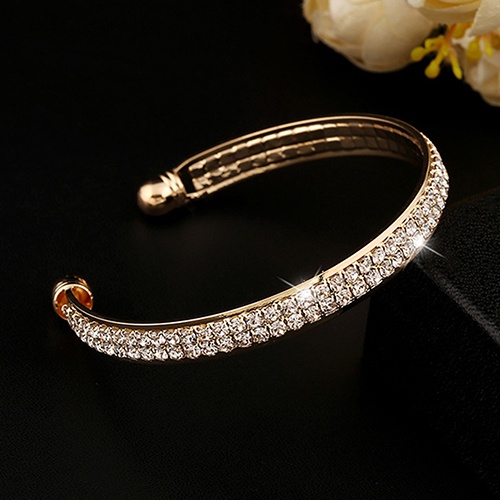 Hu Hu Hu Hu Hu Alat Bantu Pasang Kacamata♡ Gelang Bangle 2 Baris Kristal Berlian Imitasi Model Terbuka Untuk Wanita