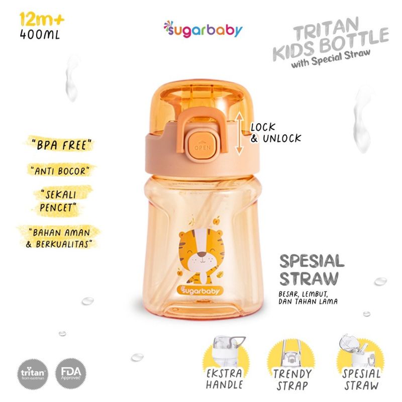 Sugarbaby Tritan Kid Bottle with Special Straw 400ml sugar baby botol minum anak balita tk botol minum ke sekolah bekal drink bottle lucu