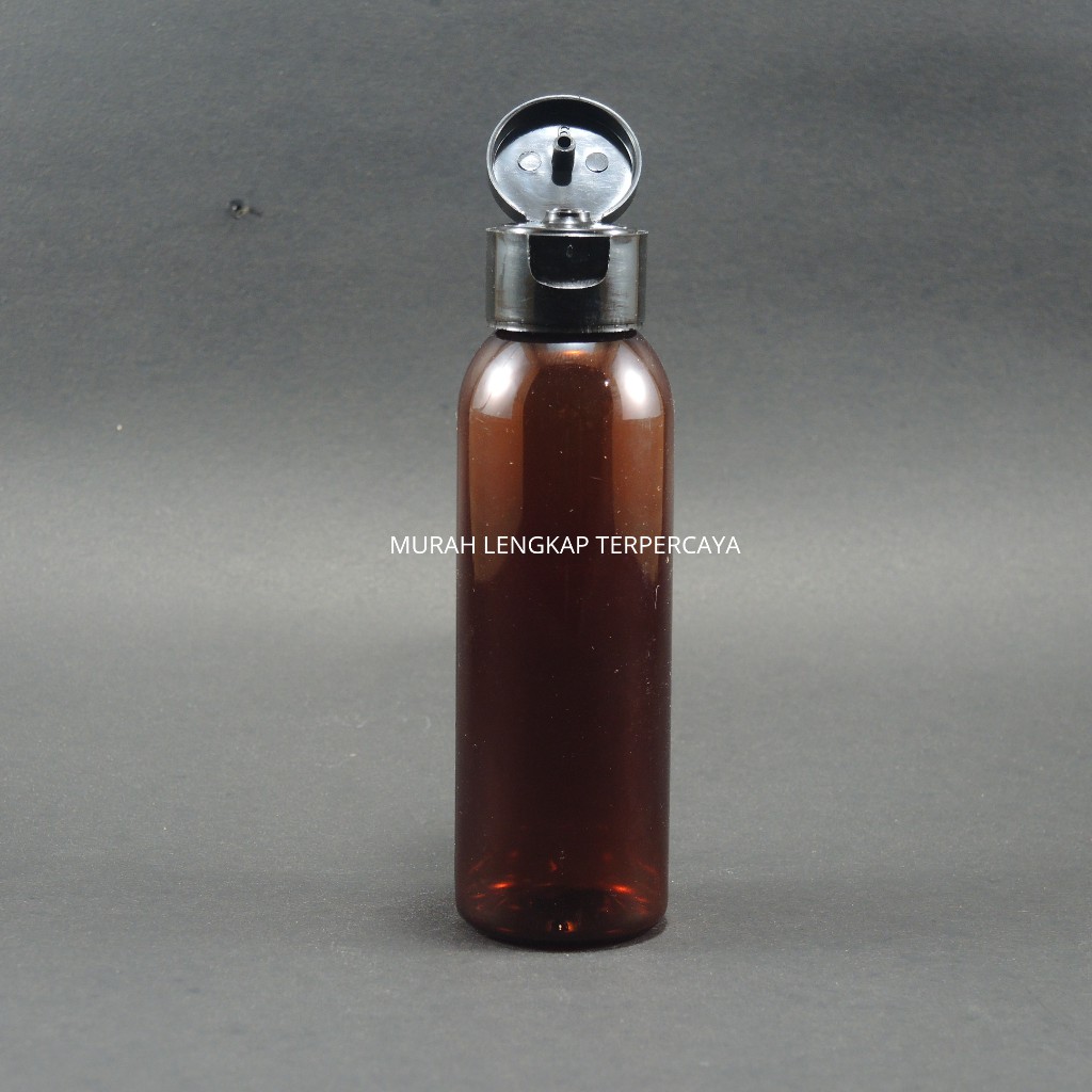 BOTOL AMBER 100 ML COKLAT FLIPTOP HITAM