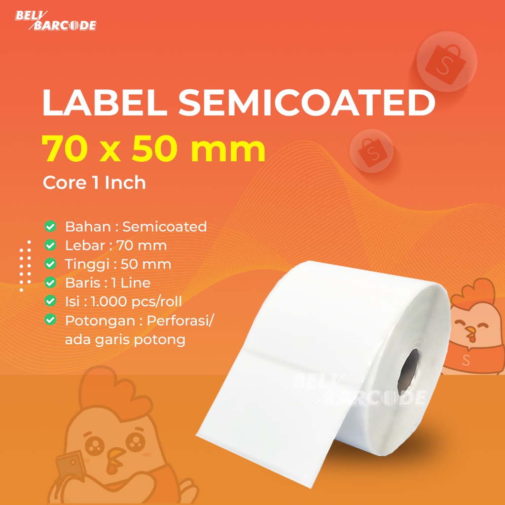 Label Barcode Semicoated 70x50 mm 1 Line @1000 pcs