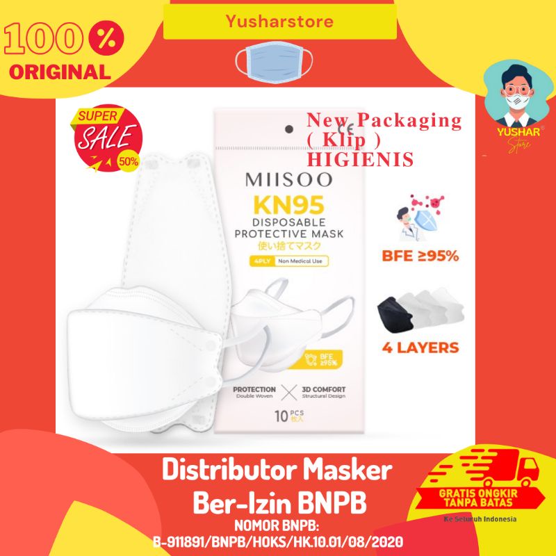 (PENGGANTI SENSI CONVEX) isi 10 Masker KN95 KF94 Evo Series 4ply Putih