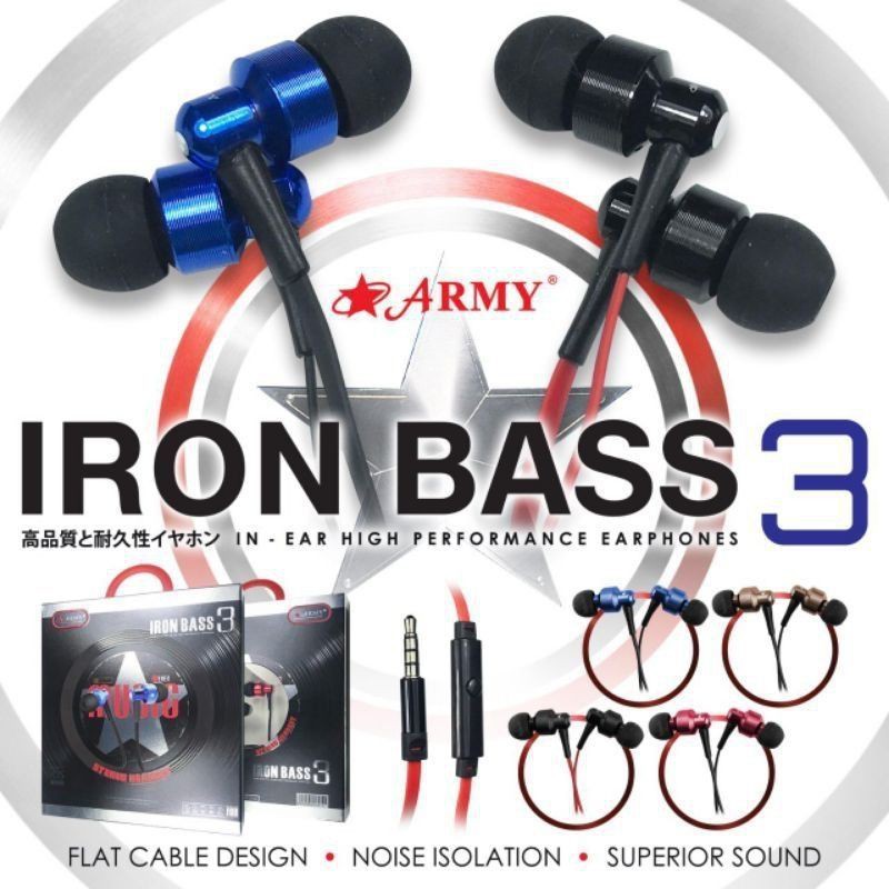 HEADSET ARMY IRONBASS 3 HANDSFREE EARPHONE ARMY IRON BASS 3