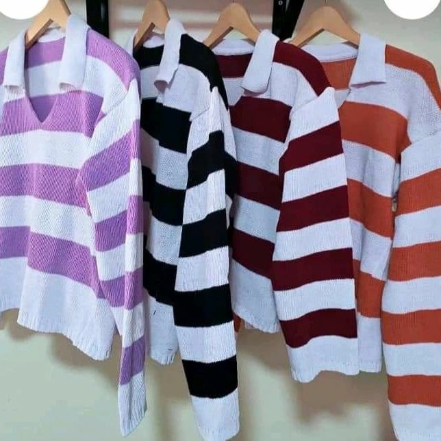 SWEATER RAJUT FUJI KNIT ALDA BLUS WANITA KEKINIAN I SUITER GARIS CEWEK TERBARU