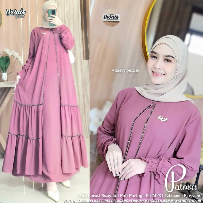 Palova Maxy by Uwais Maxy Dress Wanita Muslim Ceruty Babydoll ld 100