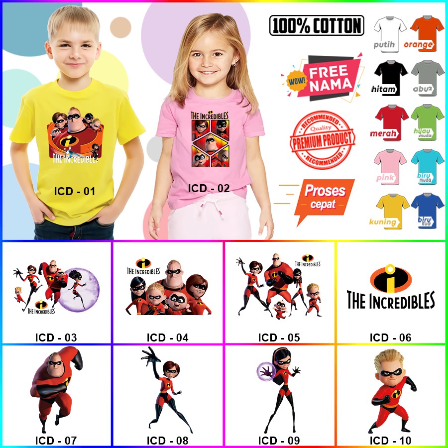 Baju Kaos ANAK DAN DEWASA INCREDIBLE COUPLE (FREE NAMA)