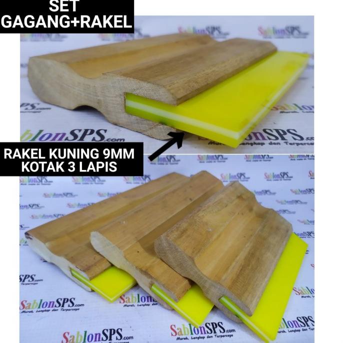 

Rakel Sablon Plastisol Kuning 3 Lapis Kotak 9X50Mm Gagang Kayu P. 33Cm