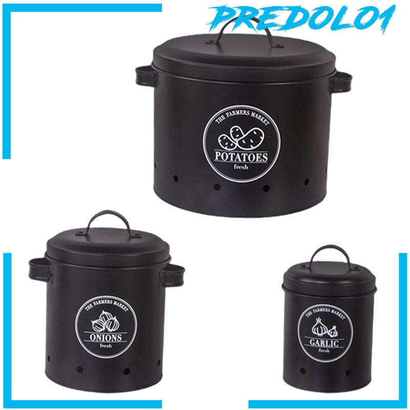 (Predolo1) 3pcs / Set Toples Penyimpanan Bawang Putih / Kentang Gaya Antik Untuk Dapur