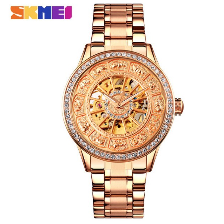 Jam SKMEI 9228 Diamond Luxury Automatic Watch Men Retro Hollow Mechanical Mens Watches Luminous