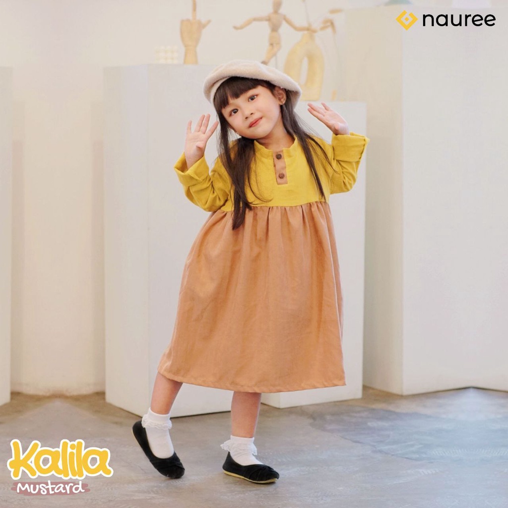 Nauree - Dress Anak Perempuan Kalila Bahan Linen Crinkle dan Baby Coduroy