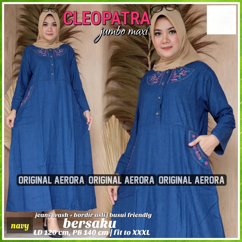 Baju Gamis Dress Jeans Jins Denim Jumbo Wanita Terbaru 2023 Kondangan Busui Bordir Atas Dan Saku Kekinian Ld 120 P 140 Cleopatra Maxy Allsize