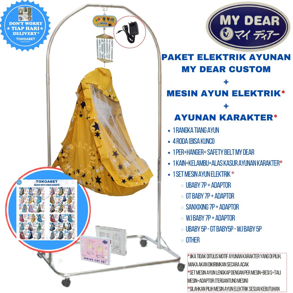 Paket Tiang Ayunan Karakter Elektrik Portable GT BABY WJ BABY Tiang MY DEAR Chrome Stainless