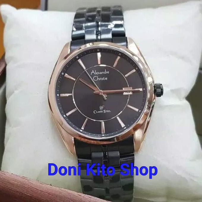 Jam Tangan Pria Original Alexander Cristie AC8578 Black Rose Gold