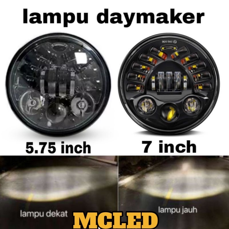 lampu daymaker 7 inch &amp; 5 75 inc TM 19 led headlamp depan dymaker ori dot sae 16 demeker original ori dus hitam vixion old biru cb gl 100 max pro tiger revo pece ninja ss rx king megapro inchi TERMURAH