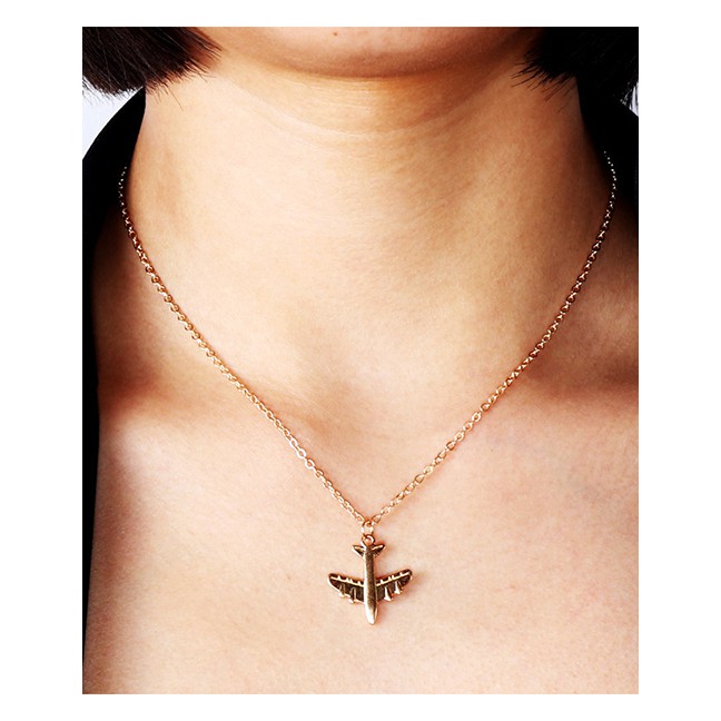 LRC Kalung Fashion Golden Alloy Aircraft Pendant Necklace K25127