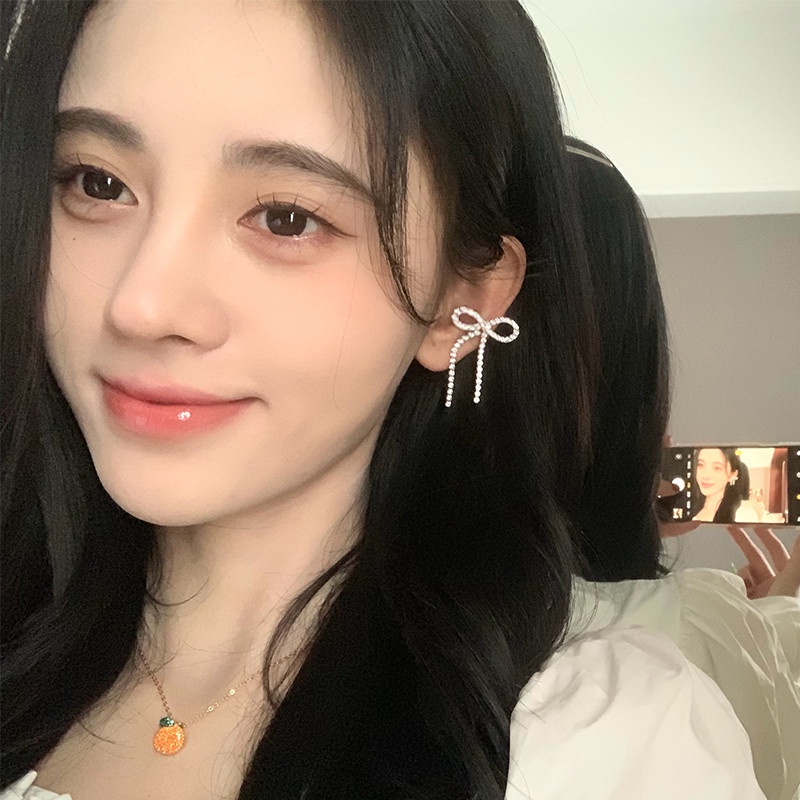 Ju Jingyi sama busur klip telinga Tanpa tindik wanita 2021 baru trendi klip telinga elegan tinggi ra