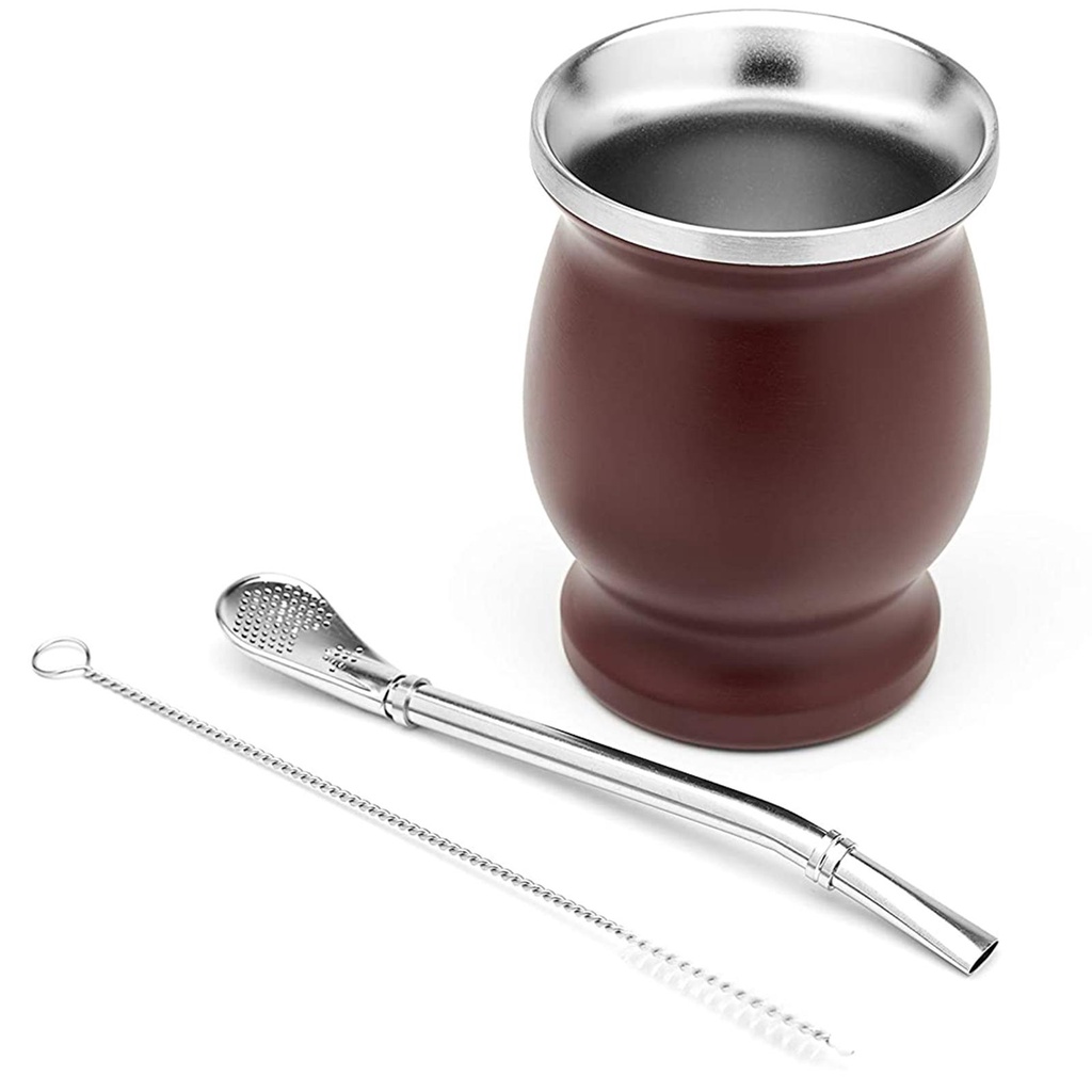 Top 8oz Yerba Mate Labu Set Dapur Stainless Steel Mudah Dibersihkan Double-Wall Bombilla Straw