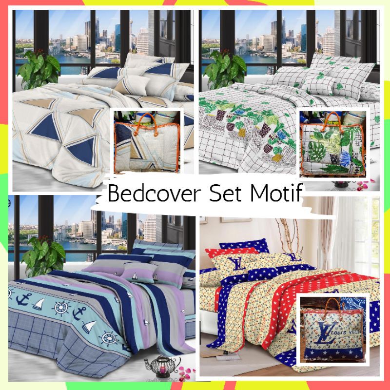 Bedcover Motif Set Sprei 180 160 Badcover no 1 2 Katun Disperse King Queen Double bed