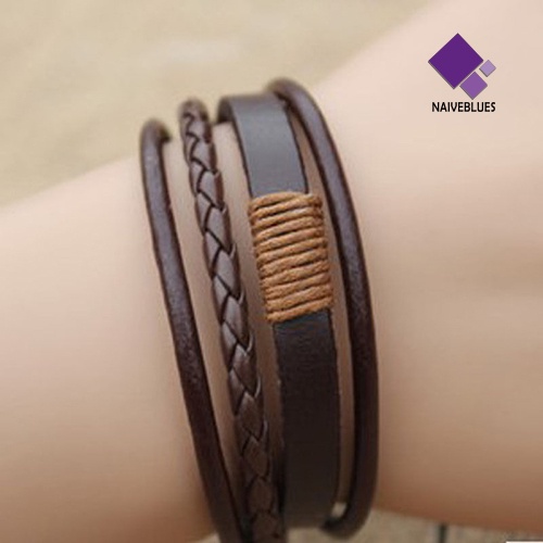 Naiveblue &gt; Gelang Bangle Kulit Pu Multisusun Gaya Vintage Retro Untuk Unisex