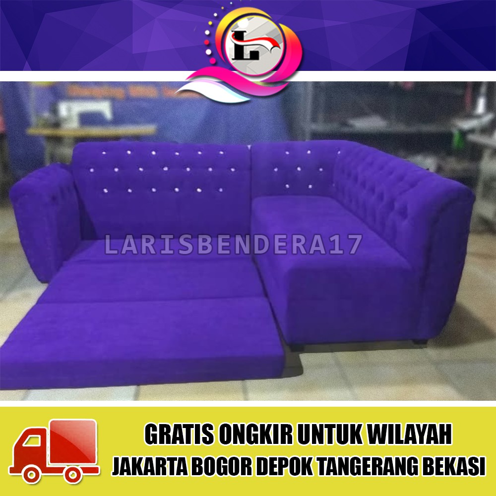 Sofa Bed Kancing Ruby Elegan & Praktis | Bisa Jadi Kasur | Ungu | Bludru