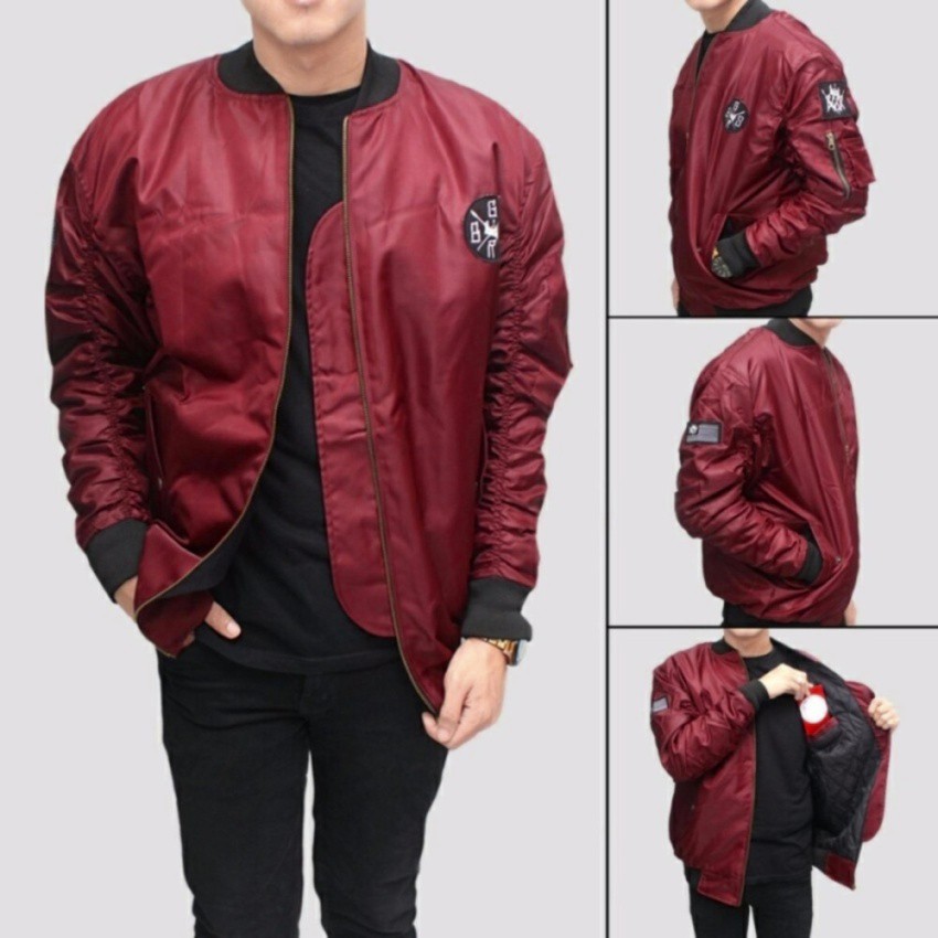 Jaket Pilot Bomber BSGR Pria/Cowok - Merah Marun (Red Maroon)