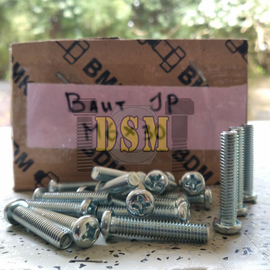 (100pcs) Galvanis Baut JP M6x30 / Machine Screw M6 Kepala Obeng Bulat